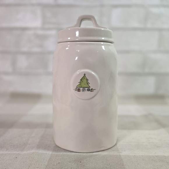 Rae Dunn By Magenta Artisan Christmas Tree Tall Canister Jar 8” Tall Dimpled HTF
